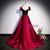 Burgundy Satin Strapless Prom Dress With Detachable Sleeve
