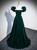 Green Velvet Square Short Sleeve Prom Dress