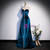 Blue Velvet Strapless Beading Prom Dress