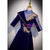 Blue Velvet Short Sleeve High Neck Appliques Prom Dress