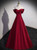 A-Line Burgundy Satin Off the Shoulder Pleats Prom Dress