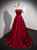 Burgundy Satin Square Neck Short Sleeve Prom Dress
