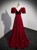 Burgundy Sequins V-neck Short Sleeve Prom Dress