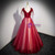 Burgundy Tulle Sequins V-neck Beading Prom Dress