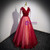 Burgundy Tulle Sequins V-neck Beading Prom Dress