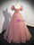 Pink Tulle Square Neck Short Sleeve Prom Dress