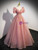 Pink Tulle Square Neck Short Sleeve Prom Dress