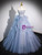 Blue Tulle Strapless Beading Prom Dress