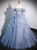 Blue Tulle Strapless Beading Prom Dress