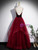 Burgundy Tulle Spaghetti Straps Backless Prom Dress