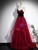 Burgundy Tulle Spaghetti Straps Backless Prom Dress