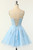 Blue Tulle Appliques Spagehtti Straps Homecoming Dress