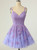 Purple Tulle Spaghetti Straps Appliques Homecoming Dress