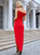 Red Sheath Spaghetti Straps Pleats Prom Dress