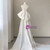 White Satin Strapless Pleats Wedding Dress With Bow