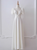White Satin Square Puff Sleeve Pleats Pearls Wedding Dress