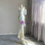 Side split detail on white satin V-neck A-line wedding dress