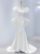 White Mermaid Satin Puff Sleeve Wedding Dress With Bow