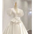 White Satin V-neck Puff Sleeve Bow Wedding Dress