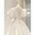 White Satin V-neck Puff Sleeve Bow Wedding Dress