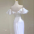 White Mermaid Satin Pearls Wedding Dress