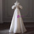 White Satin Off the Shoulder Puff Sleeve Pleats Wedding Dress