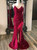 Burgundy Mermaid Sequins Feather Split Prom Dress