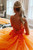 Orange Tulle V-neck Appliques Prom Dress