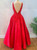 Red Satin V-neck Appliques Prom Dress