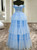 Blue Tulle Off the Shoulder Appliques Tiers Prom Dress