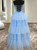 Blue Tulle Off the Shoulder Appliques Tiers Prom Dress