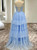 Sexy Blue Tulle Spaghetti Straps Appliques Beading Prom Dress