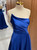 Royal Blue Satin Strapless Pleats Prom Dress