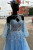 Blue Tulle Long Sleeve Appliques Prom Dress