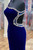 Royal Blue Velvet One Shoulder Crystal Homecoming Dress