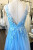 Blue Tulle V-neck Backless Appliques Prom Dress