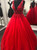 Red Tulle V-neck Backless Beading Prom Dress