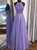 Purple Chiffon Lace Halter Beading Prom Dress