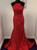 Red Mermaid Sequins Halter Backless Prom Dress