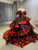 Black Tulle Off the Shoulder Red 3D Appliques Prom Dress