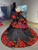Black Tulle Off the Shoulder Red 3D Appliques Prom Dress