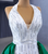 White V-neck Sequins Beading Green Satin Prom Dress