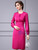 Fuchsia Satin Long Sleeve Mother Dress