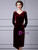 Burgundy Velvet Long Sleeve Crystal Mother Of the Brides Dress