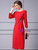 Red Long Sleeve Pleats Beading Mother Of The Bride Dress