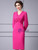 Fuchsia V-neck Long Sleeve Beading Mother Of The Bride Dress