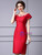 Red Cap Sleeve Beading Mother Of The Bride Dress