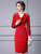 Red Long Sleeve Beading Mother Of The Bride Dress