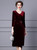 Burgundy Velvet 3/4 Sleeve Beading Mother Of The Bride Dress