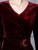 Burgundy Velvet 3/4 Sleeve Beading Mother Of The Bride Dress